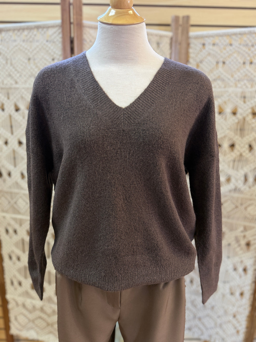 V Neck Drop Shoulder Sweater